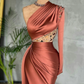 Brown fashion elegant one shoulder long evening dress prom dress gh2201