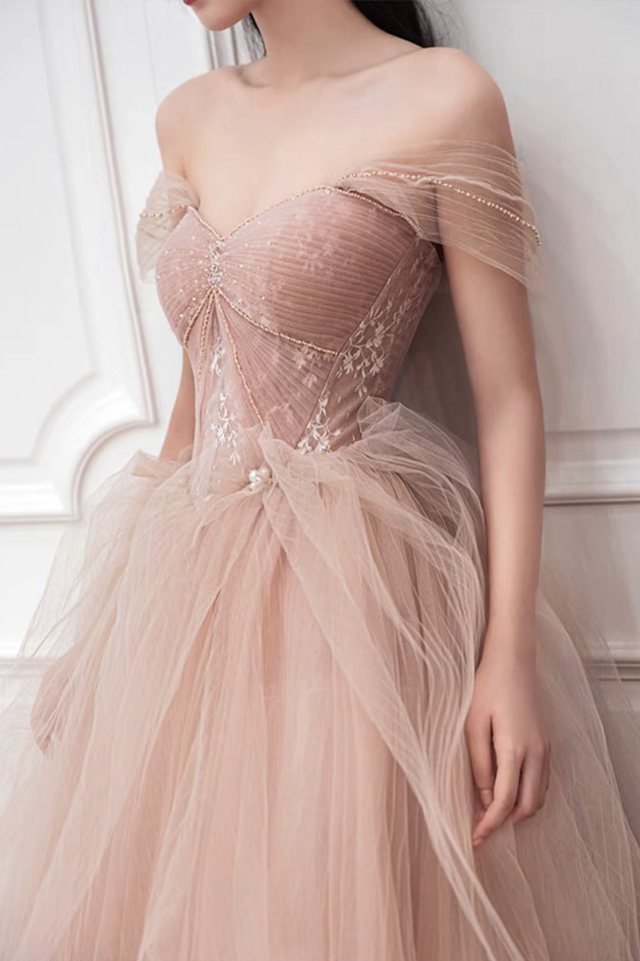 ROBE DE BAL LONGUE EN TULLE ROSE ROBE DE SOIRÉE ROSE gh2448
