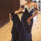 Mermaid Sleeveless Off-the-Shoulder Sweep/Brush Train With Applique Velvet Dresses gh2492