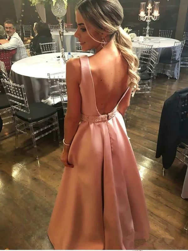 Fashion A Line Deep V Neck Pink Beaded Open Back Prom Dresses Evening Formal Dress gh2269