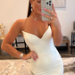 Satin Mermaid White Prom Dress with Beading Side Slit gh2506