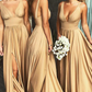 Gold V-Ausschnitt Langes Brautjungfernkleid mit Schlitz gh2080