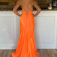 Orange Straps Satin Mermaid Long Prom Dress  gh2113