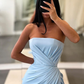 Light Blue Long Mermaid Evening Dress Strapless Split  gh2043
