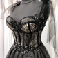 Tulle black applique beaded A-line maxi corset dress party dress off-the-shoulder gown ball gown elegant evening dress gh2106