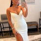 Satin Mermaid White Prom Dress with Beading Side Slit gh2506