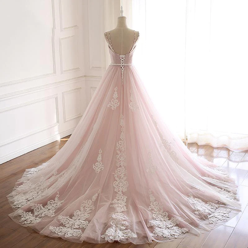 Pink Tulle Prom Dresses with Lace Appliques, A Line Formal Evening Party Dresses gh2272