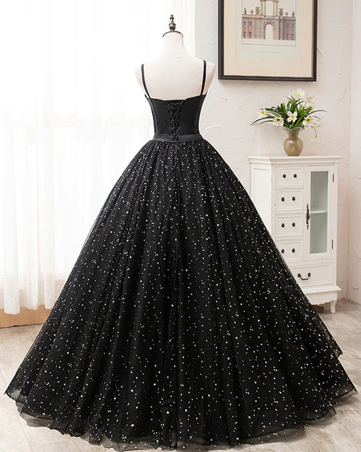 Langes Ballkleid aus schwarzem Tüll-Satin mit herzförmigem Ausschnitt, Abendkleid gh2236