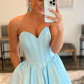 A-Line Sweetheart Strapless Blue Long Prom Dress gh2515