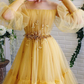 A-line Long Sleeve Tulle Illusion Neckline Prom Dresses With Beading gh2234