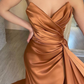 Sleeveless Mermaid Brown Sweetheart Prom Dress Split With Ruffles gh1958