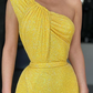 Amazing Yellow One Shoulder Sequins evening Dress Mermaid With Slit  gh2002
