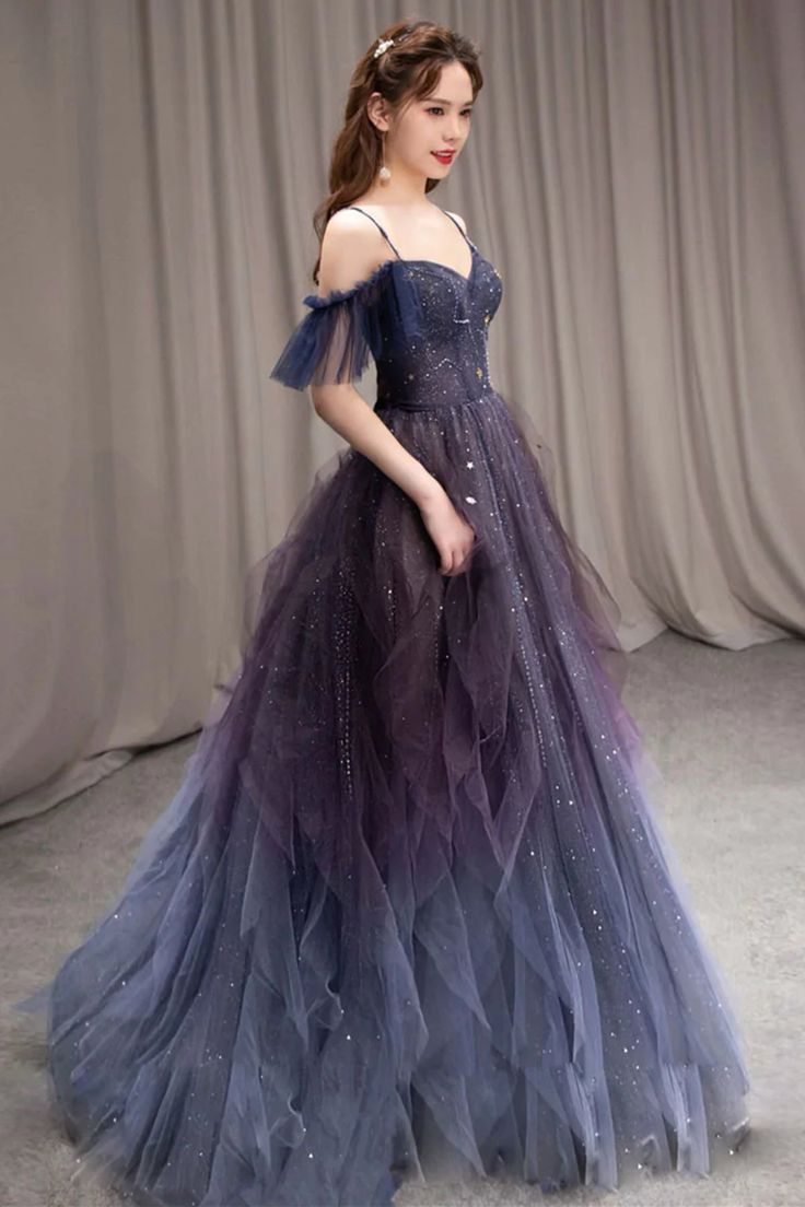 Robe de soirée longue en tulle à col en cœur violet gh2625