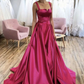 Langes Ballkleid aus rotem Satin rotes Abendkleid gh2268