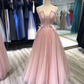 Bezaubernde Tüllträger langes formelles Kleid, rosafarbenes elegantes Partykleid gh2499