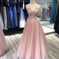 Charming Tulle Straps Long Formal Gown, Pink Elegant Party Dress gh2499