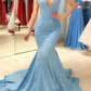 Dark Teal V-Neck Mermaid Long Prom Evening Dress with Slit  gh2159