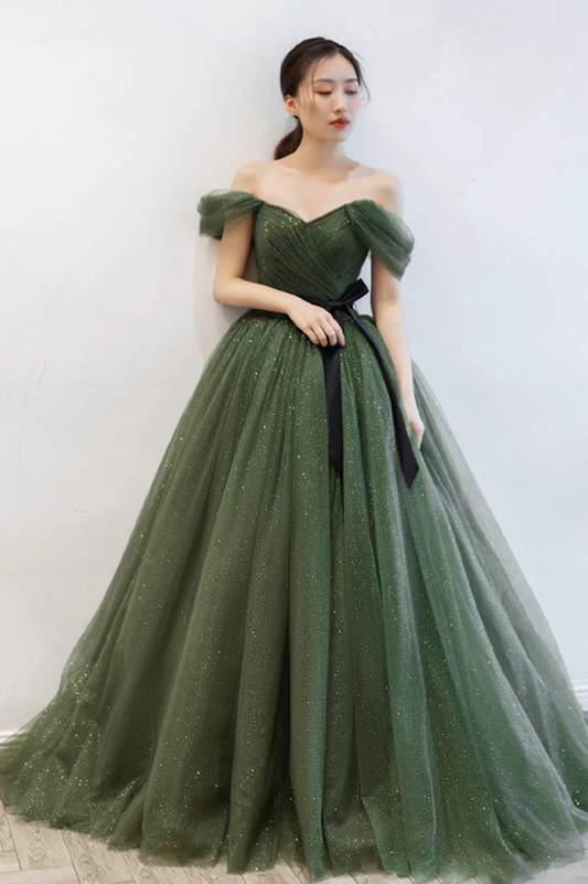 Robe de soirée longue en tulle vert Robe de soirée trapèze gh2275