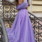 Lila schulterfreies, langes Ballkleid aus Tüll, formelles Kleid aus Tüll in A-Linie gh2251