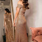 Off the Shoulder Brown Sequins Prom Dress gh2460