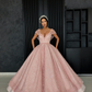 Gorgeous pink ball gown V neck floor length organza beaded crochet flowers evening dress gh2221