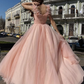 Robe de soirée longue élégante en tulle rose à col en V avec fente haute, robe de soirée formelle en tulle rose gh2602