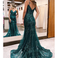 Green Tulle Mermaid Spaghetti Straps V-Neck Prom Dress Evening Dress gh2612