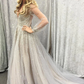Newly A Line Gray Tulle Long Sleeves See Through Sweetheart Beaded Prom gh2493