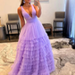 Lilac Tulle Long Tiered Prom Dresses gh2607