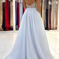 Spaghetti Straps V-Neck Tulle Long Prom Dresses With Beads gh2599