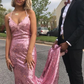 Rose Pink Sequins Halter Prom Dresses gh2598