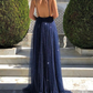 A-Linie V-Ausschnitt Backless Blue Ballkleider, V-Ausschnitt Blue Backless formale Abschluss-Abend-Kleider gh2090