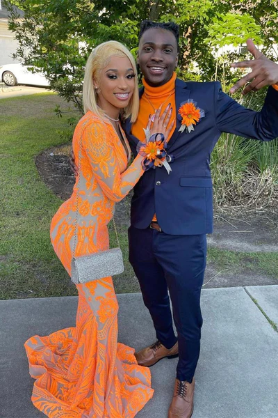 Gorgeous V Neck Mermaid Beaded Dark Purple Long Prom Dress gh2597