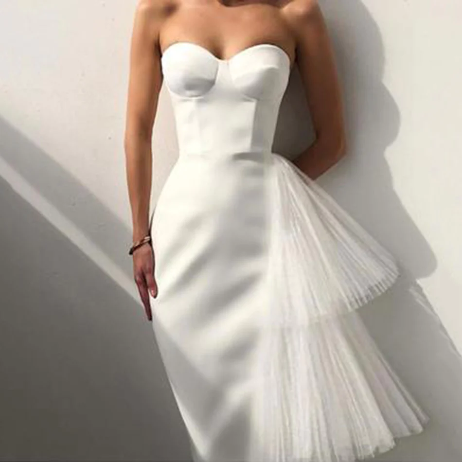 Sexy Satin Black/White Evening Dress Mermaid Strapless Tiered Off Shoulder Sleeveless Girl Formal Prom Dress gh2122