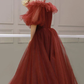 Burgundy Off Shoulder A Line Formal Evening Dress Tulle Long Prom Dress gh2516