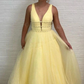 A Line Deep V Neck Ball Gown Prom Dresses Open Back White Evening Dresses gh2139
