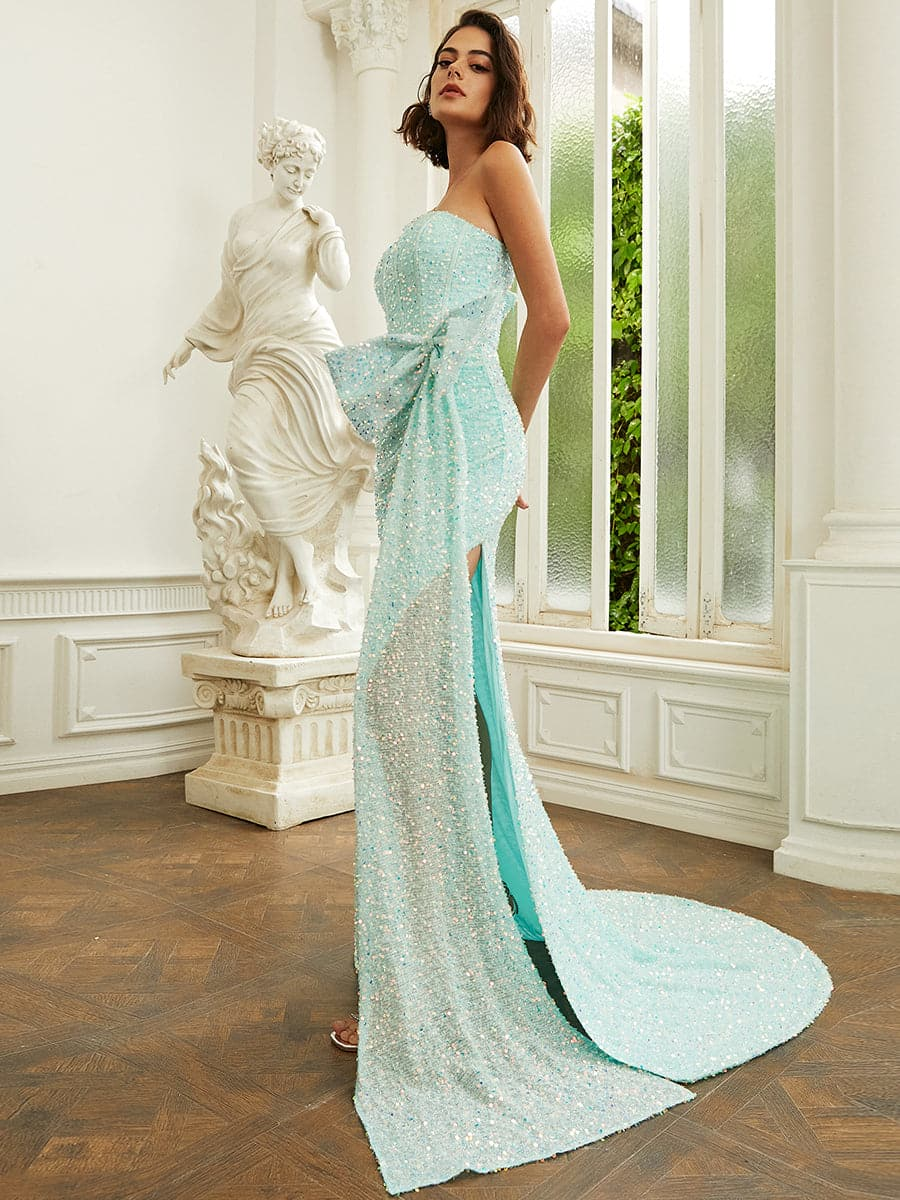 Backless Sage Green Sequins Mermaid Dress  gh2464