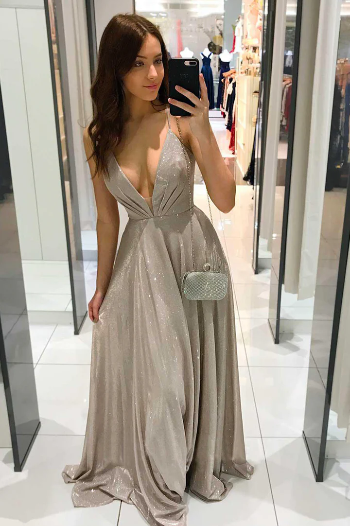 Simple v neck long A line prom dress evening dress gh2138