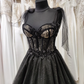 Tulle black applique beaded A-line maxi corset dress party dress off-the-shoulder gown ball gown elegant evening dress gh2106