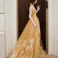 Champagne tulle lace long prom dress, tulle lace evening dress gh2231