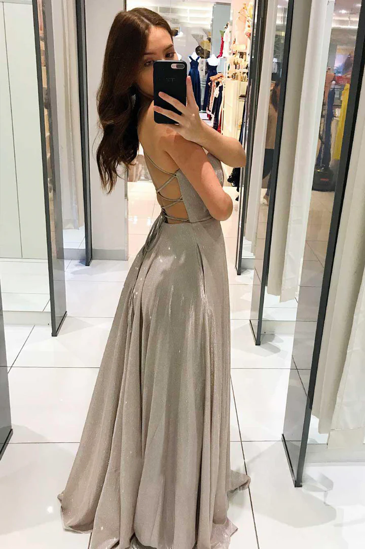 Simple v neck long A line prom dress evening dress gh2138