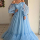 Lavender Off-the-Shoulder A-line Long Tulle Dress  gh2289