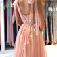Pink charming heart-shaped sling tulle slit long evening dress gh2169