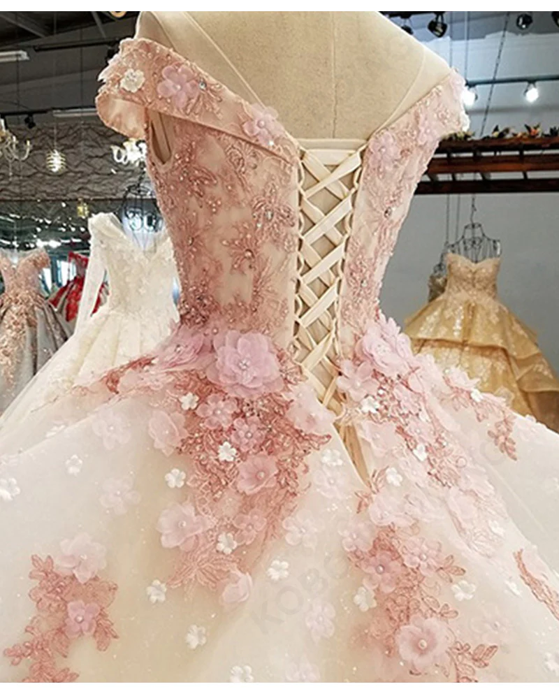 Ingvn Pink Princess Quinceanera Dress 2022 Appliques Beads 3D Flowers Prom Party Sweet 16 Ball Gown  gh2074