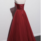 Strapless prom dress,red party dress,charming wedding dress gh2549