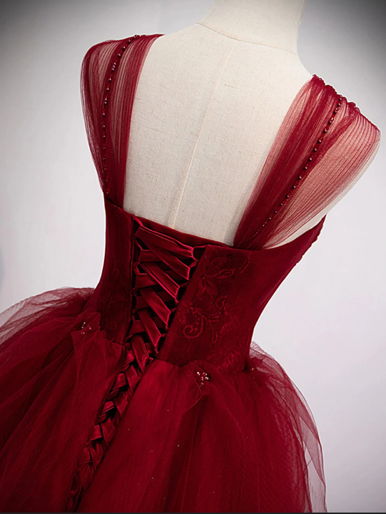 Off-the-Shoulder Sweetheart Lace Tulle Beaded Lace-Up Appliques Floor-Length Prom Dresses gh2421