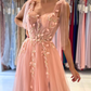 Pink charming heart-shaped sling tulle slit long evening dress gh2169
