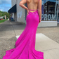 Sparkly Mermaid V Neck Fuchsia Sequins Long Prom Dresses with Appliques gh2584