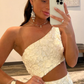 Ivory Mermaid One Shoulder Cut-Out Sequins Long Prom Gown with Slit gh2619