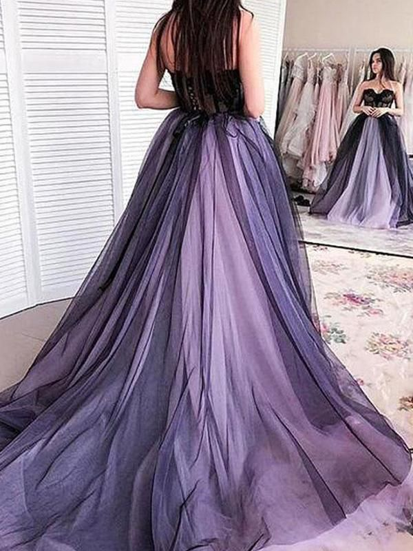 A-Line / Princess Tulle Applique Strapless Sleeveless Court Train gh2622